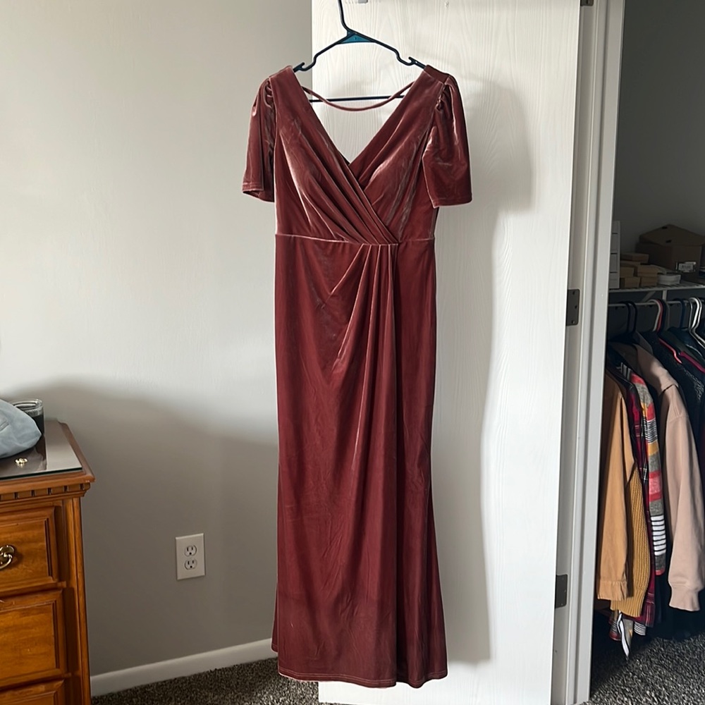Revelry Giselle. Velvet. Size 10. Petite Maxi length. Color: Dusty Rose